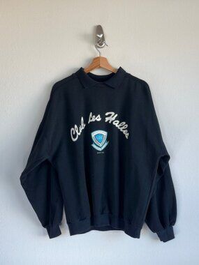 1987 Club Les Halles Black IOU Crew Neck Sweatshirt with Collar Size Large